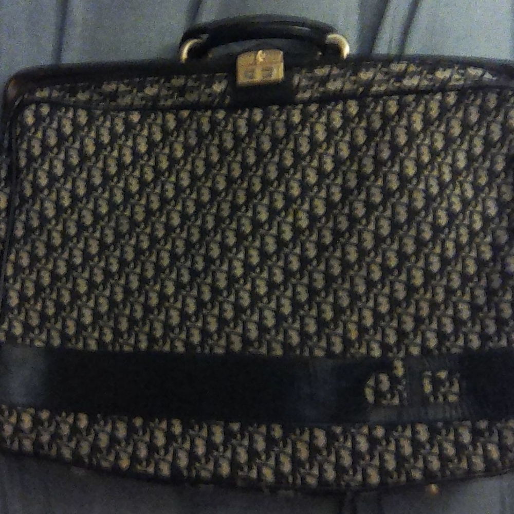 Christian Dior Navy Logo Canvas Suitcasr
